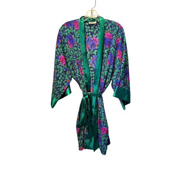 VTG Victoria’s Secret Gold Label Floral Satin Wrap Robe One Size - Picture 1 of 11